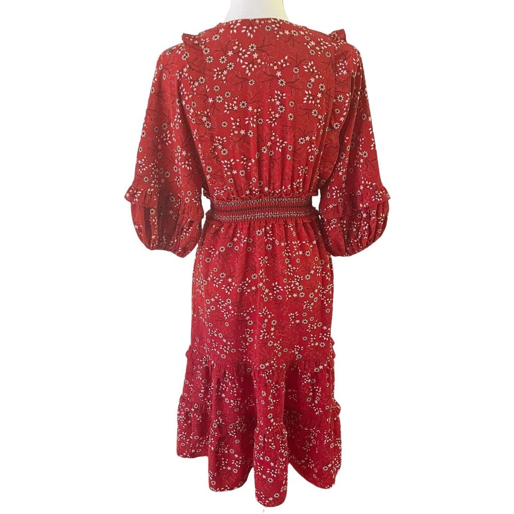Max Studio Red Floral Bubble Crepe Knee Length Cottagecore Style Dress Size XS - Picture 5 of 8